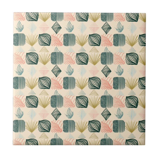 Bold Caribbean Tribal Mudcloth: Boho Buttercream Ceramic Tile (Front)