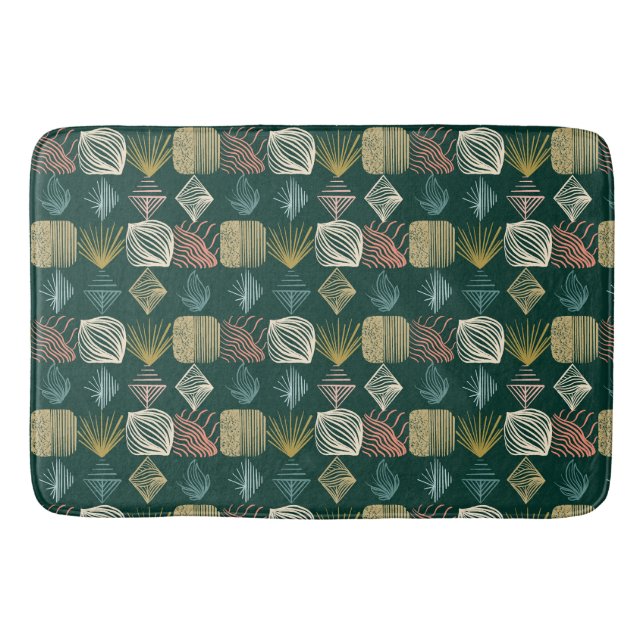 Bold Caribbean Tribal Mudcloth: Boho Teal Bath Mat (Front)