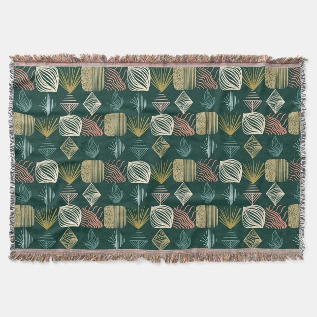 Bold Caribbean Tribal Mudcloth: Boho Teal Throw Blanket (Front)