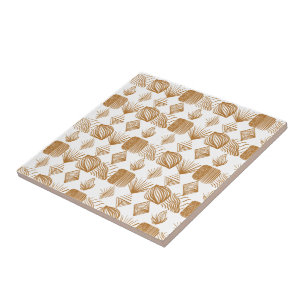 Bold Caribbean Tribal Mudcloth: Gold, White Ceramic Tile