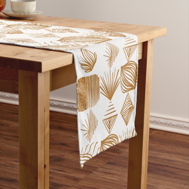 Bold Caribbean Tribal Mudcloth: Gold, White Long Table Runner (In Situ)
