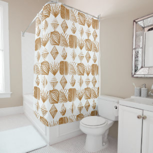 Bold Caribbean Tribal Mudcloth: Gold, White Shower Curtain