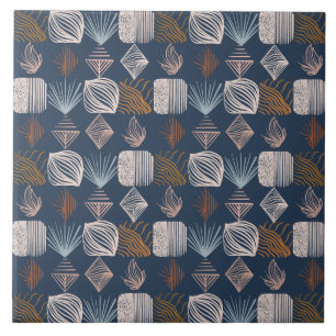 Bold Caribbean Tribal Mudcloth: Navy Blue, Boho Ceramic Tile