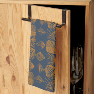 Bold Caribbean Tribal Mudcloth: Navy Blue, Gold Tea Towel