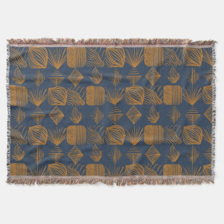 Bold Caribbean Tribal Mudcloth: Navy Blue, Gold Throw Blanket
