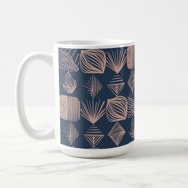 Bold Caribbean Tribal Mudcloth: Navy Blue, Pink Coffee Mug (Left)