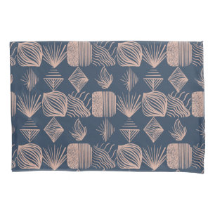 Bold Caribbean Tribal Mudcloth: Navy Blue, Pink Pillowcase