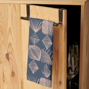Bold Caribbean Tribal Mudcloth: Navy Blue, Pink Tea Towel