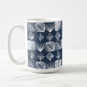 Bold Caribbean Tribal Mudcloth: Navy Blue& White, Coffee Mug