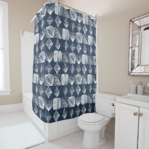 Bold Caribbean Tribal Mudcloth: Navy Blue& White, Shower Curtain