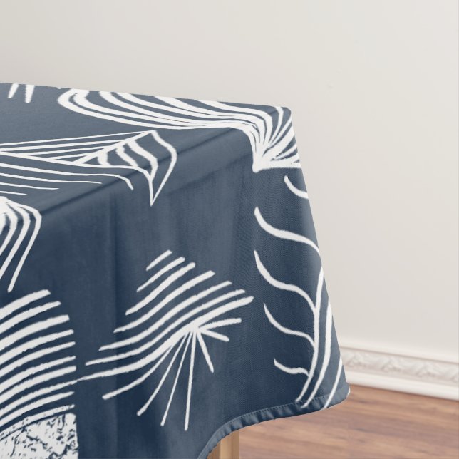 Bold Caribbean Tribal Mudcloth: Navy Blue& White,  Tablecloth (In Situ)