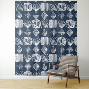 Bold Caribbean Tribal Mudcloth: Navy Blue& White, Tapestry