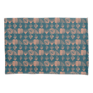 Bold Caribbean Tribal Mudcloth: Teal, Coral Throw Pillowcase
