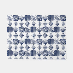 Bold Caribbean Tribal Mudcloth: White, Navy Blue Doormat