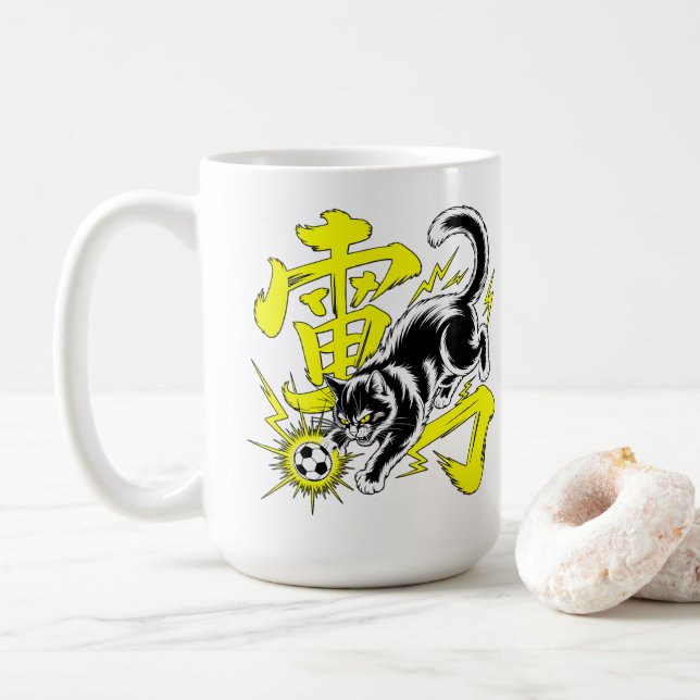 Bold Cartoon Design for Sports Fans & Cat Lovers Coffee Mug (With Donut)