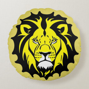 Bold Cartoon Lion Head Illustration Round Cushion