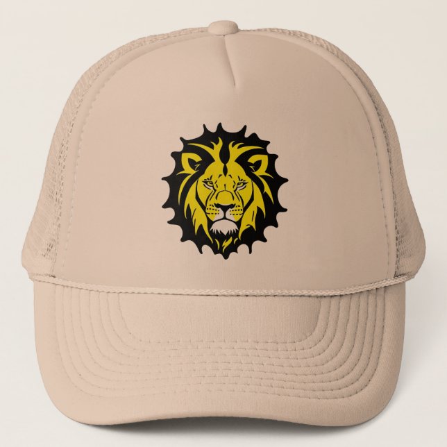 Bold Cartoon Lion Head Illustration Trucker Hat (Front)