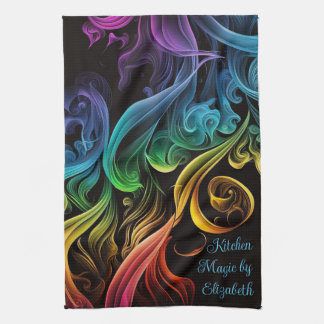 Bold Chakra Rainbow Abstract Smoke Personalise Tea Towel