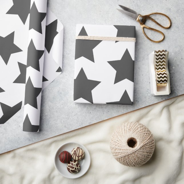 Bold Charcoal Grey Stars Wrapping Paper (Crafts)
