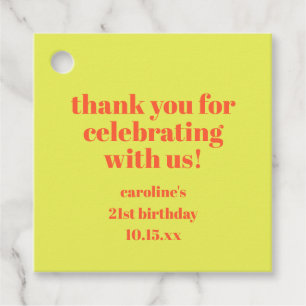 Bold Chartreuse 21st Birthday Custom Thank You Favour Tags