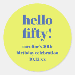 Bold Chartreuse Blue Modern Custom 50th Birthday Classic Round Sticker