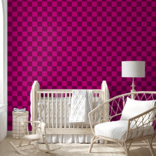 Bold Chequerboard Pattern with Magenta Square Wallpaper