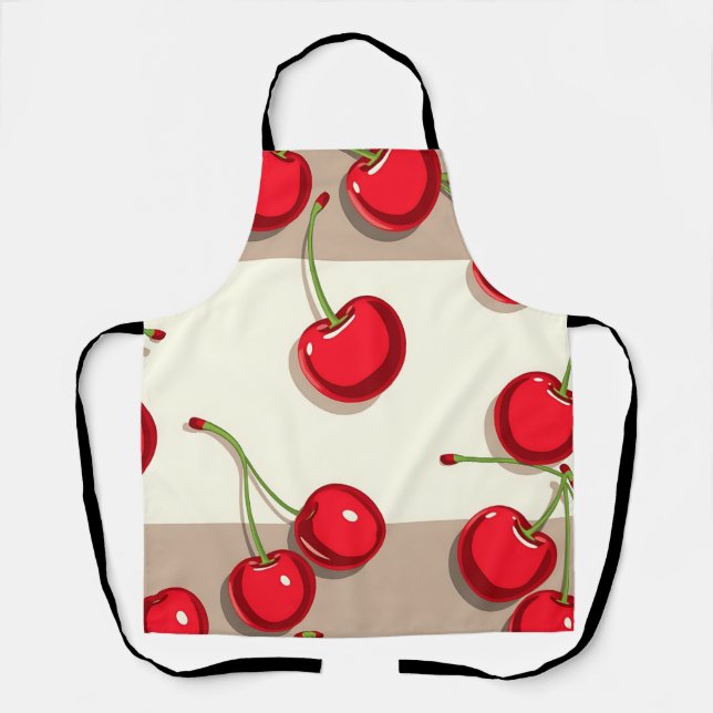 Bold Cherry Pattern Retro Summer Vibes Apron (Front)