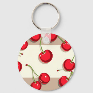 Bold Cherry Pattern Retro Summer Vibes Key Ring