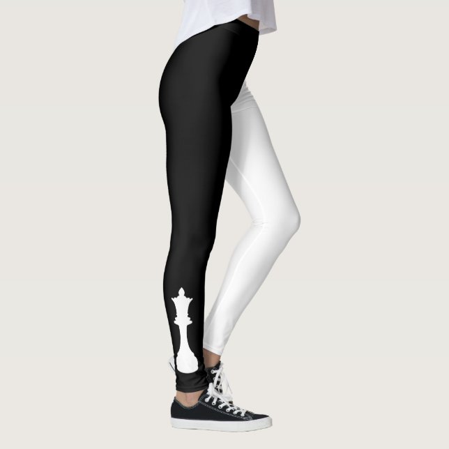 Bold Chess Queen Black and White Leggings (Right)