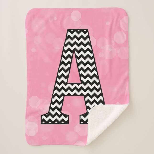 Bold Chevron Letter A on Bubblegum Pink Sherpa Blanket (Front)