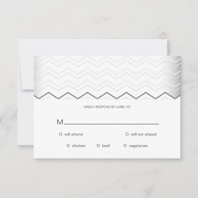Bold Chevron Silver on White RSVP (Front)