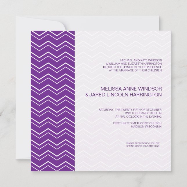 Bold Chevron Stripe Deep Purple Affordable Invitation (Front)