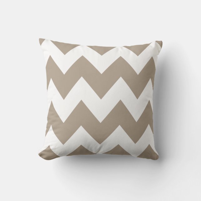 Bold Chevron Zigzag Pattern Beige White Cushion (Front)