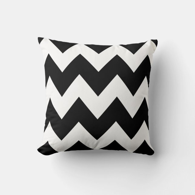 Bold Chevron Zigzag Pattern Black White Cushion (Front)