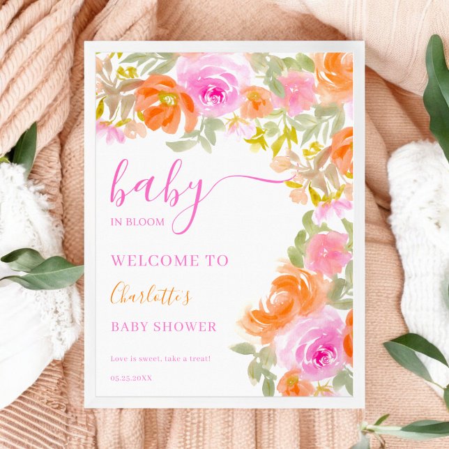 Bold Chic Baby in Bloom Floral Baby Shower Welcome Poster (Bold Chic Baby in Bloom Floral Baby Shower Welcome Poster)