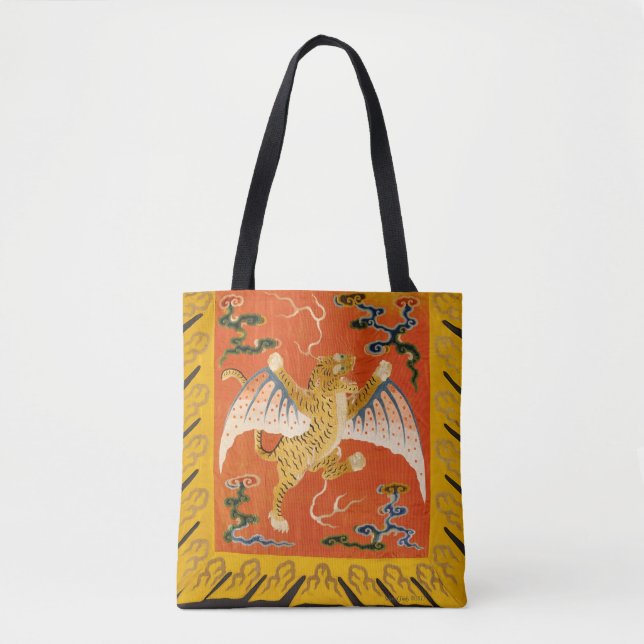 Bold chinese winged tiger, orange and yellow tote bag (Front)