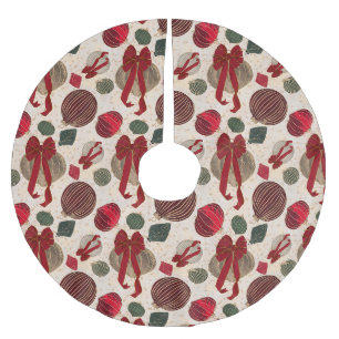 Bold Christmas Baubles & Red Bows on Cream Brushed Polyester Tree Skirt
