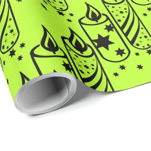 Bold Christmas Candles Lime& Black Wrapping Paper (Roll Corner)