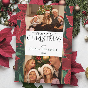 Bold Christmas Poinsettia Botanical 2-Photo Holiday Card