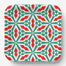 Bold Christmas Red and Green Snowflake Star Plate