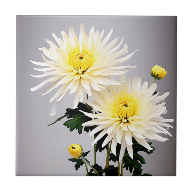 Bold Chrysanthemum Abstract Ceramic Tile (Front)