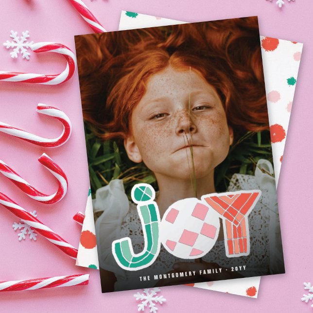 Bold Chunky Geometric Joy Colourful Modern Photo Foil Holiday Card (Creator Uploaded)