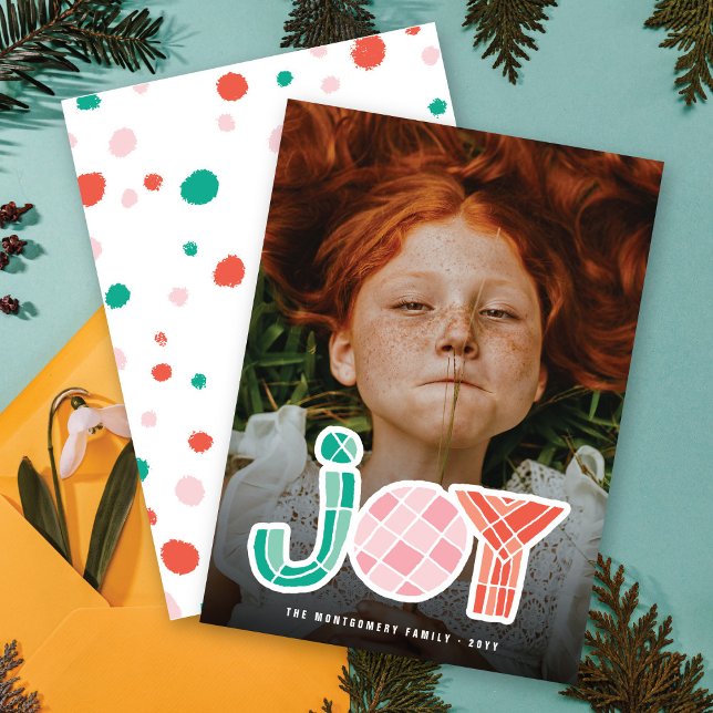 Bold Chunky Geometric Joy Colourful Modern Photo Holiday Card (Creator Uploaded)
