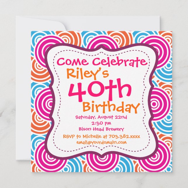 Bold Circle Pattern 40th Birthday Party Invitation (Front)