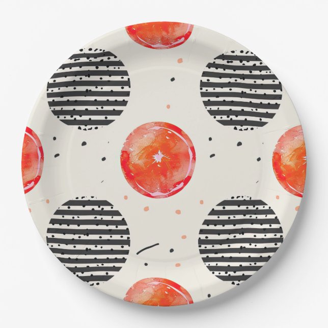 Bold Citrus Slice Stripes (10) Paper Plate (Front)