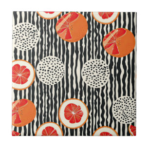 Bold Citrus Slice Stripes (1) Ceramic Tile