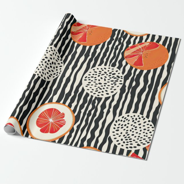 Bold Citrus Slice Stripes (1) Wrapping Paper (Unrolled)