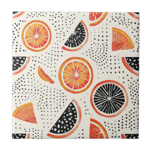 Bold Citrus Slice Stripes (2) Ceramic Tile
