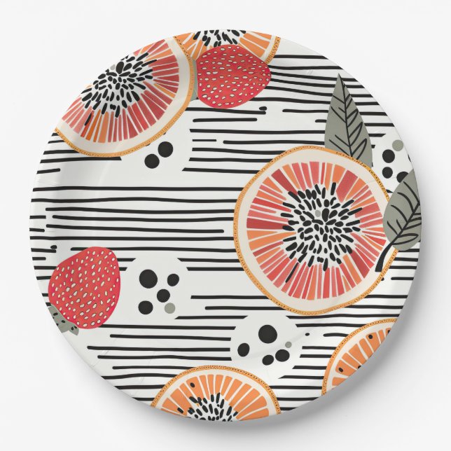 Bold Citrus Slice Stripes (3) Paper Plate (Front)