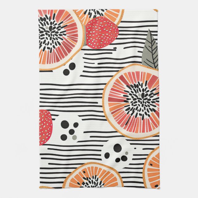 Bold Citrus Slice Stripes (3) Tea Towel (Vertical)